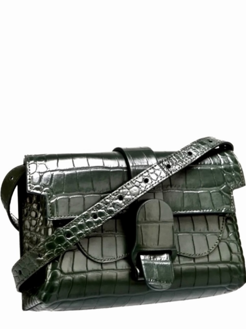 SENREVE Aria Green Leather Croc-Embossed Belt Bag